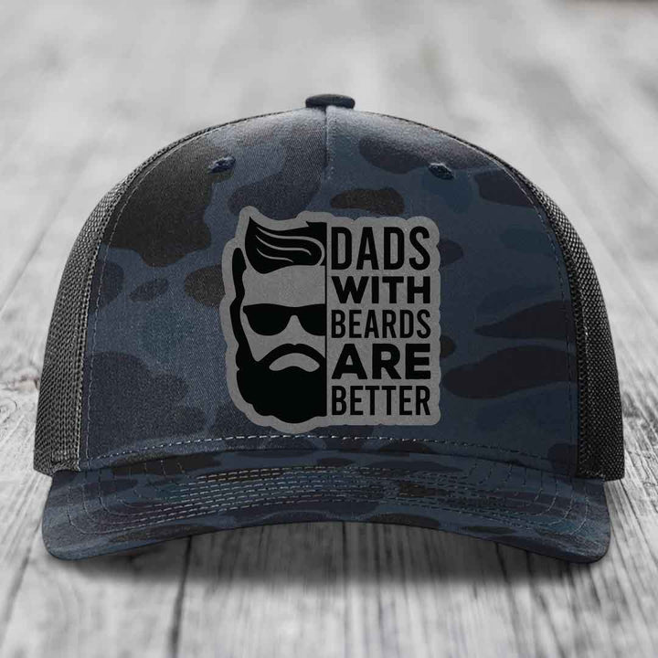 Dads With Beards Are Better - Leather Patch Hat - Grey to Black Patch - Richardson 112PFP Snapback Trucker Hat