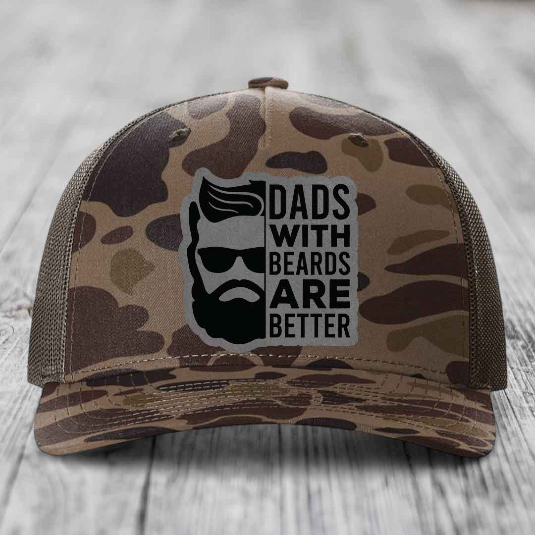 Dads With Beards Are Better - Leather Patch Hat - Grey to Black Patch - Richardson 112PFP Snapback Trucker Hat
