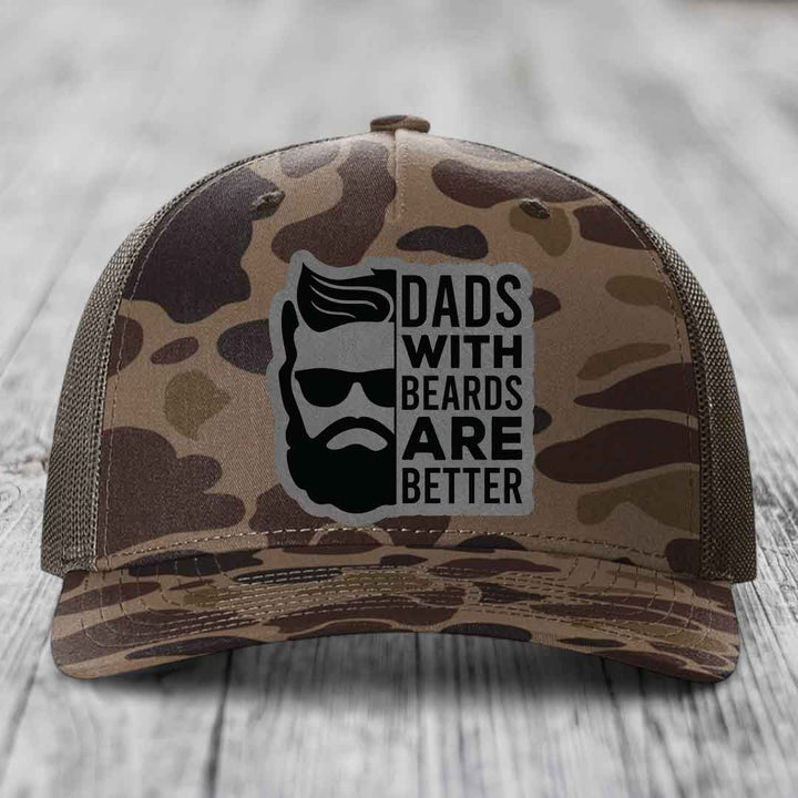 Dads With Beards Are Better - Leather Patch Hat - Grey to Black Patch - Richardson 112PFP Snapback Trucker Hat