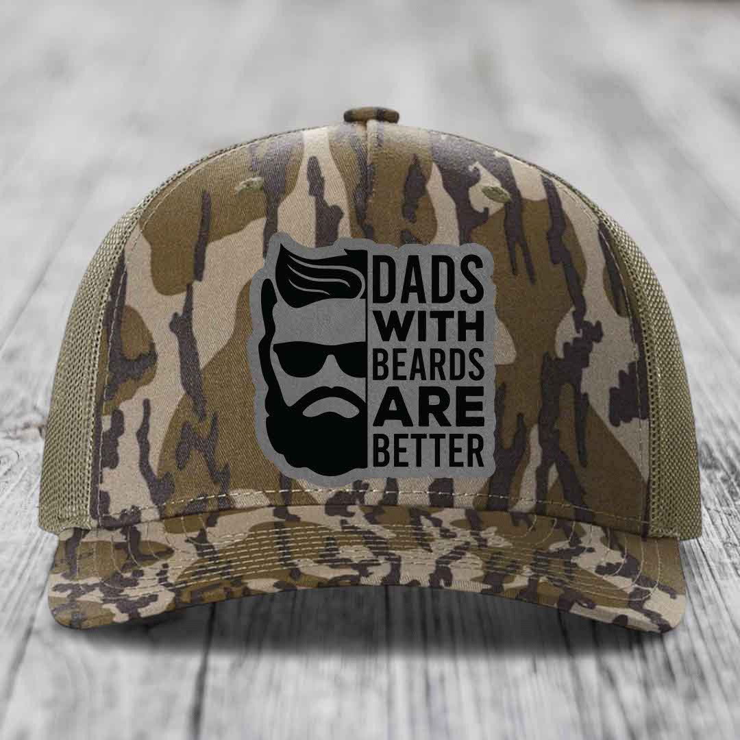 Dads With Beards Are Better - Leather Patch Hat - Grey to Black Patch - Richardson 112PFP Snapback Trucker Hat