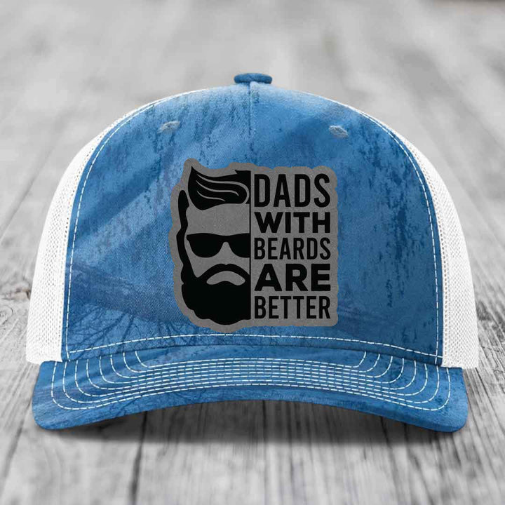 Dads With Beards Are Better - Leather Patch Hat - Grey to Black Patch - Richardson 112PFP Snapback Trucker Hat