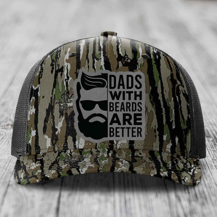 Dads With Beards Are Better - Leather Patch Hat - Grey to Black Patch - Richardson 112PFP Snapback Trucker Hat