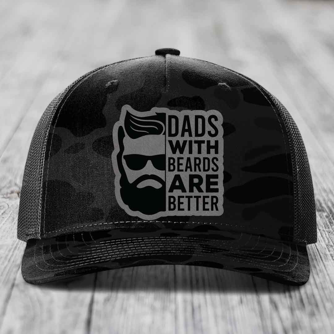Dads With Beards Are Better - Leather Patch Hat - Grey to Black Patch - Richardson 112PFP Snapback Trucker Hat