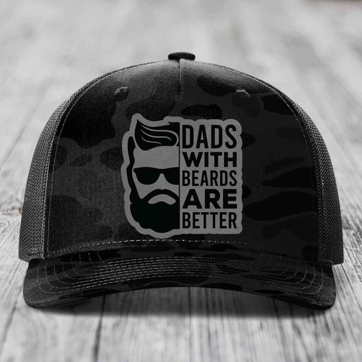 Dads With Beards Are Better - Leather Patch Hat - Grey to Black Patch - Richardson 112PFP Snapback Trucker Hat