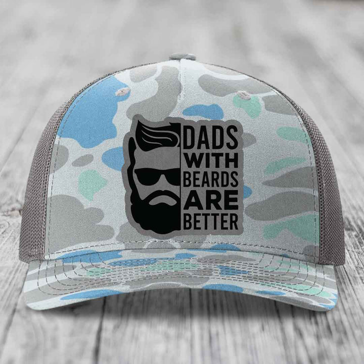 Dads With Beards Are Better - Leather Patch Hat - Grey to Black Patch - Richardson 112PFP Snapback Trucker Hat