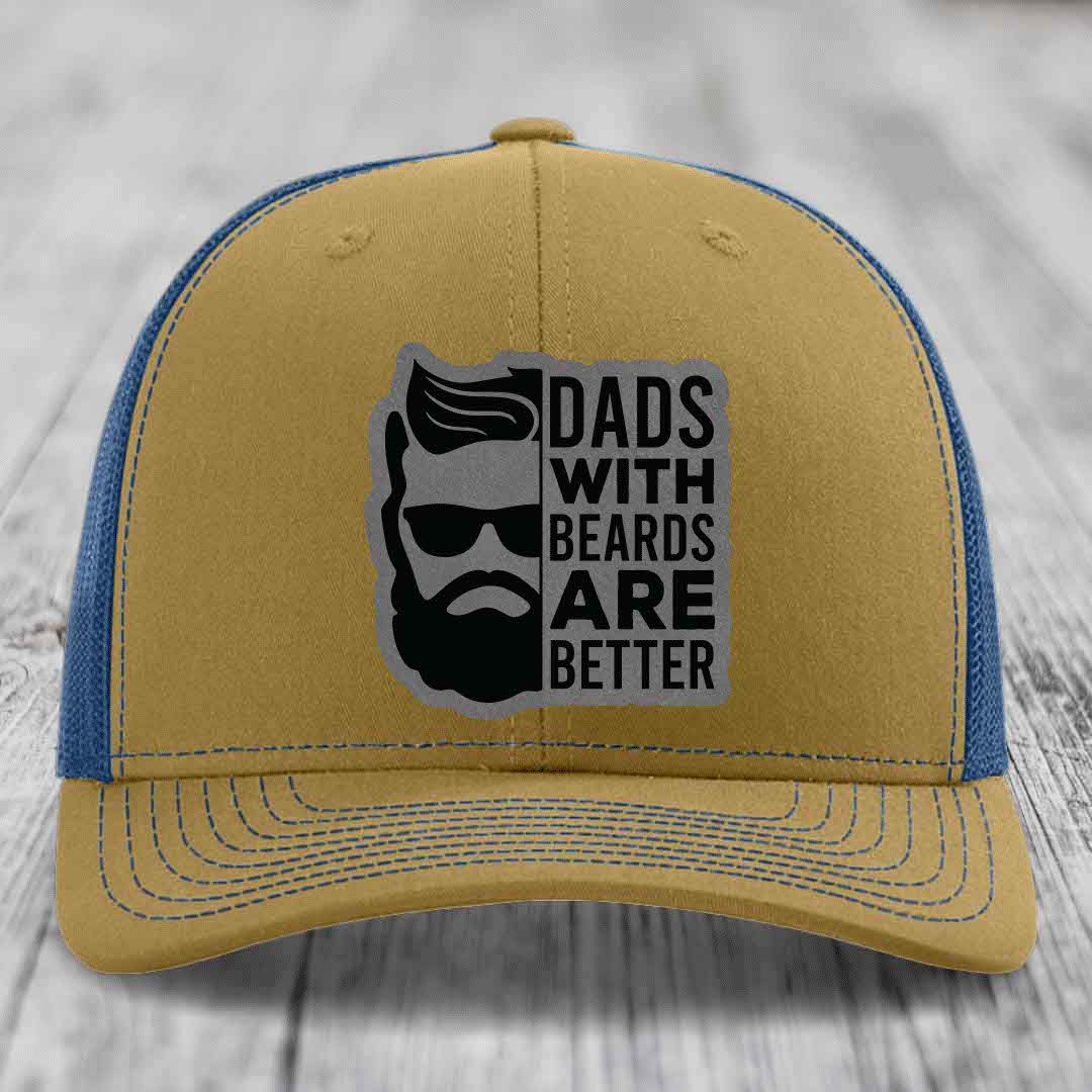 Dads With Beards Are Better - Leather Patch Hat - Grey to Black Patch - Richardson 112 Snapback Trucker Hat