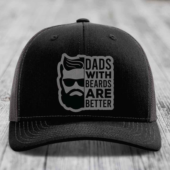 Dads With Beards Are Better - Leather Patch Hat - Grey to Black Patch - Richardson 112 Snapback Trucker Hat