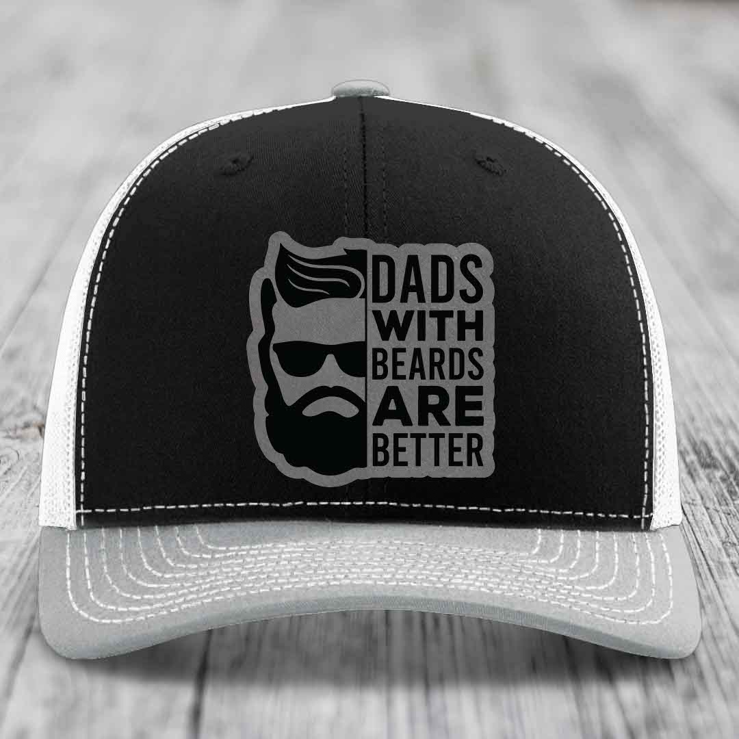 Dads With Beards Are Better - Leather Patch Hat - Grey to Black Patch - Richardson 112 Snapback Trucker Hat