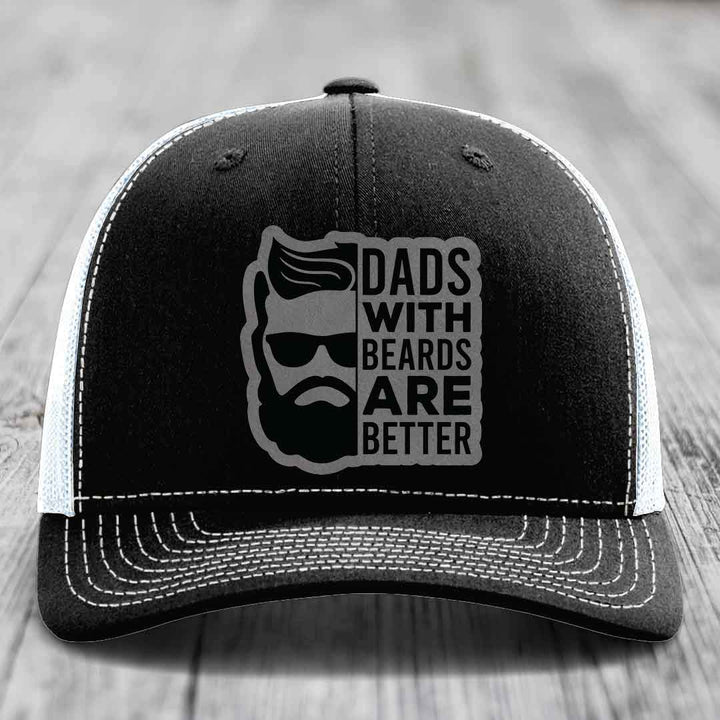 Dads With Beards Are Better - Leather Patch Hat - Grey to Black Patch - Richardson 112 Snapback Trucker Hat