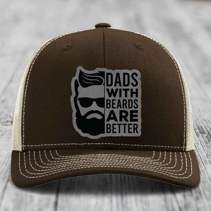 Dads With Beards Are Better - Leather Patch Hat - Grey to Black Patch - Richardson 112 Snapback Trucker Hat