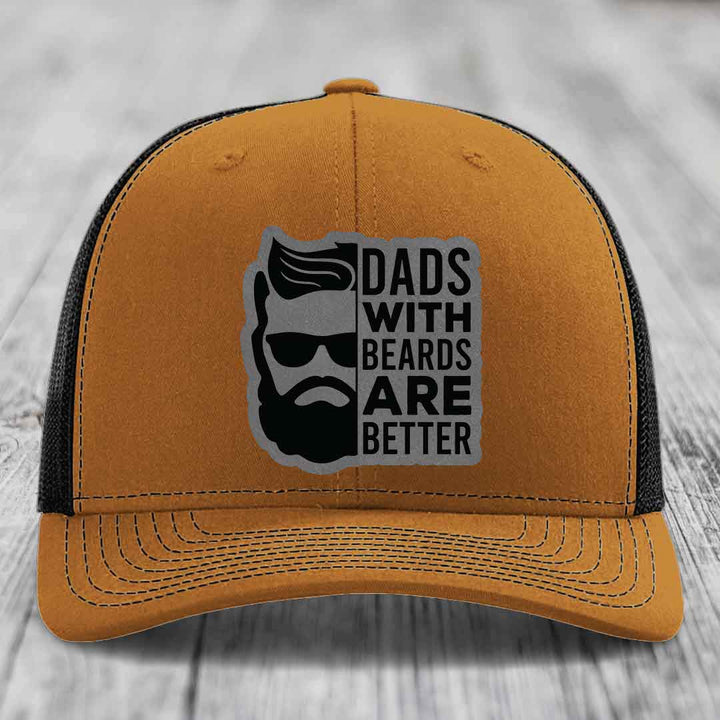 Dads With Beards Are Better - Leather Patch Hat - Grey to Black Patch - Richardson 112 Snapback Trucker Hat