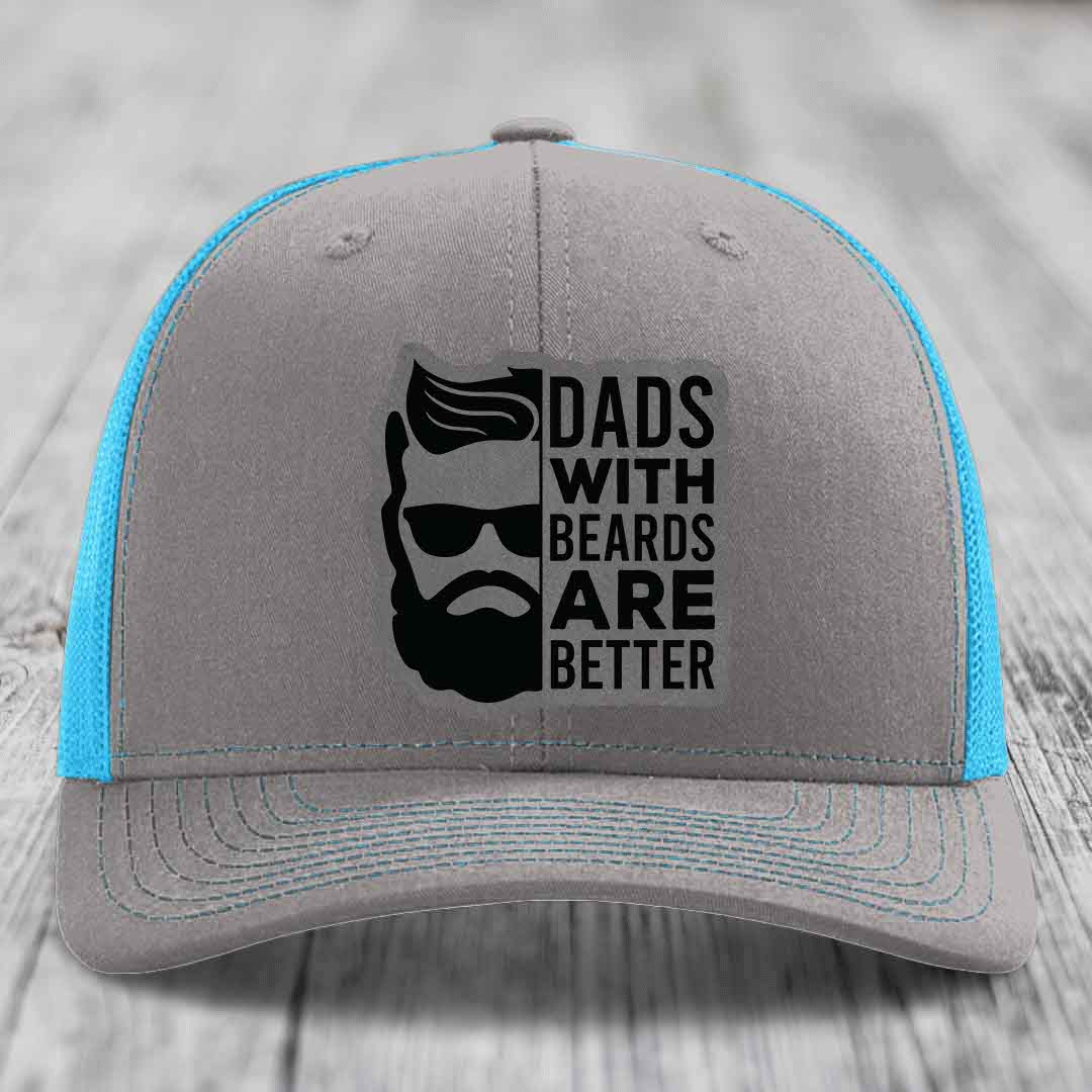 Dads With Beards Are Better - Leather Patch Hat - Grey to Black Patch - Richardson 112 Snapback Trucker Hat