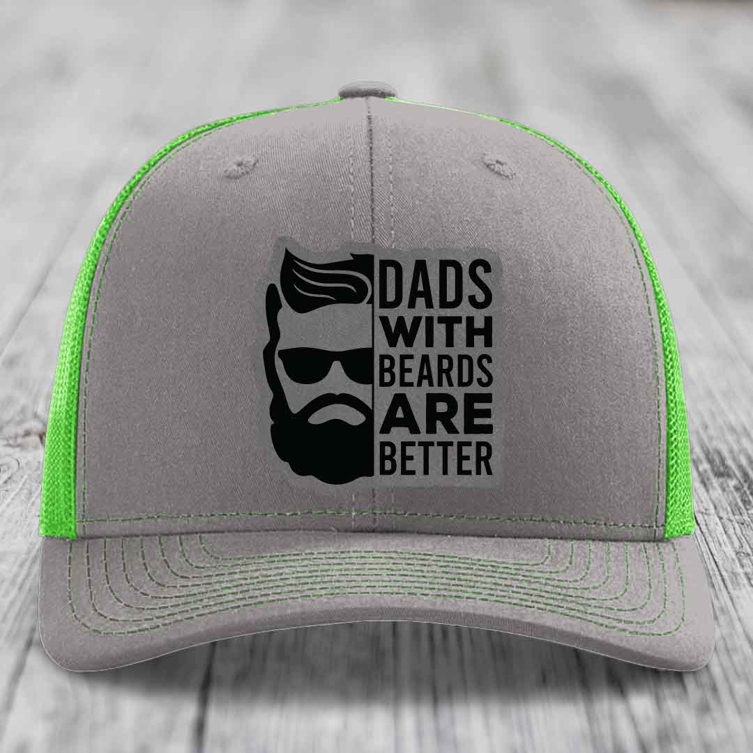 Dads With Beards Are Better - Leather Patch Hat - Grey to Black Patch - Richardson 112 Snapback Trucker Hat