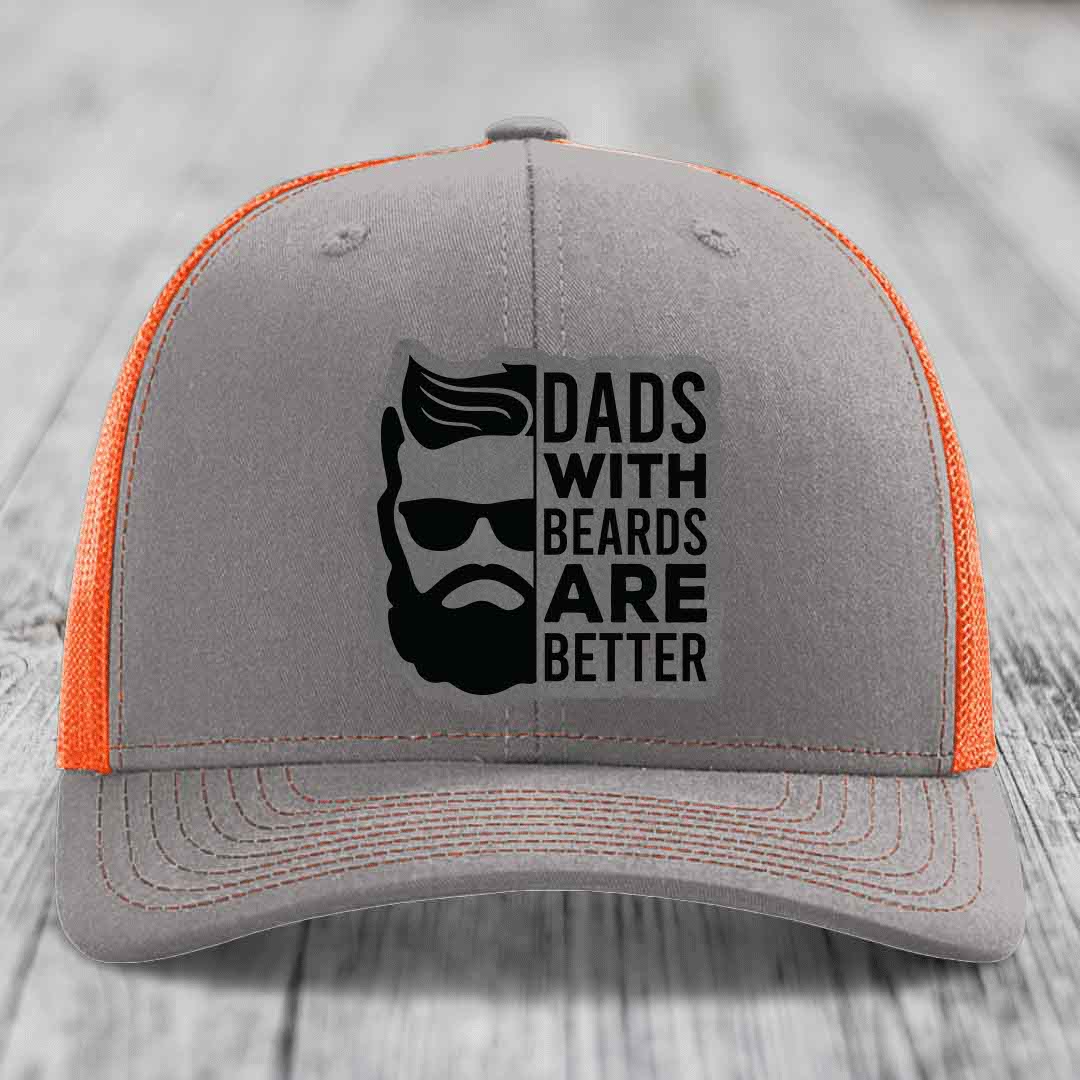 Dads With Beards Are Better - Leather Patch Hat - Grey to Black Patch - Richardson 112 Snapback Trucker Hat