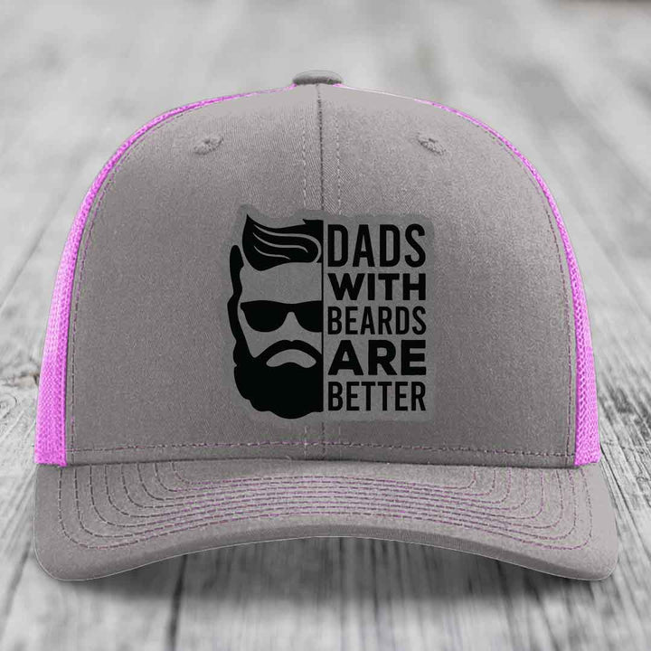 Dads With Beards Are Better - Leather Patch Hat - Grey to Black Patch - Richardson 112 Snapback Trucker Hat