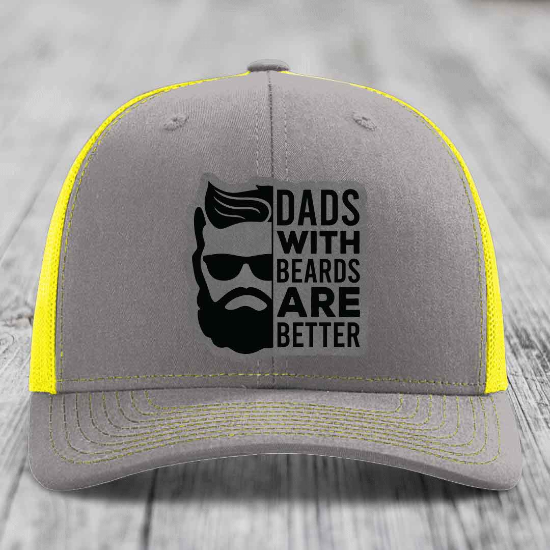 Dads With Beards Are Better - Leather Patch Hat - Grey to Black Patch - Richardson 112 Snapback Trucker Hat