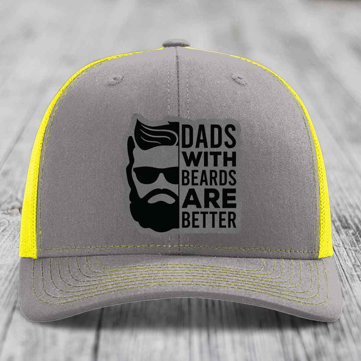 Dads With Beards Are Better - Leather Patch Hat - Grey to Black Patch - Richardson 112 Snapback Trucker Hat