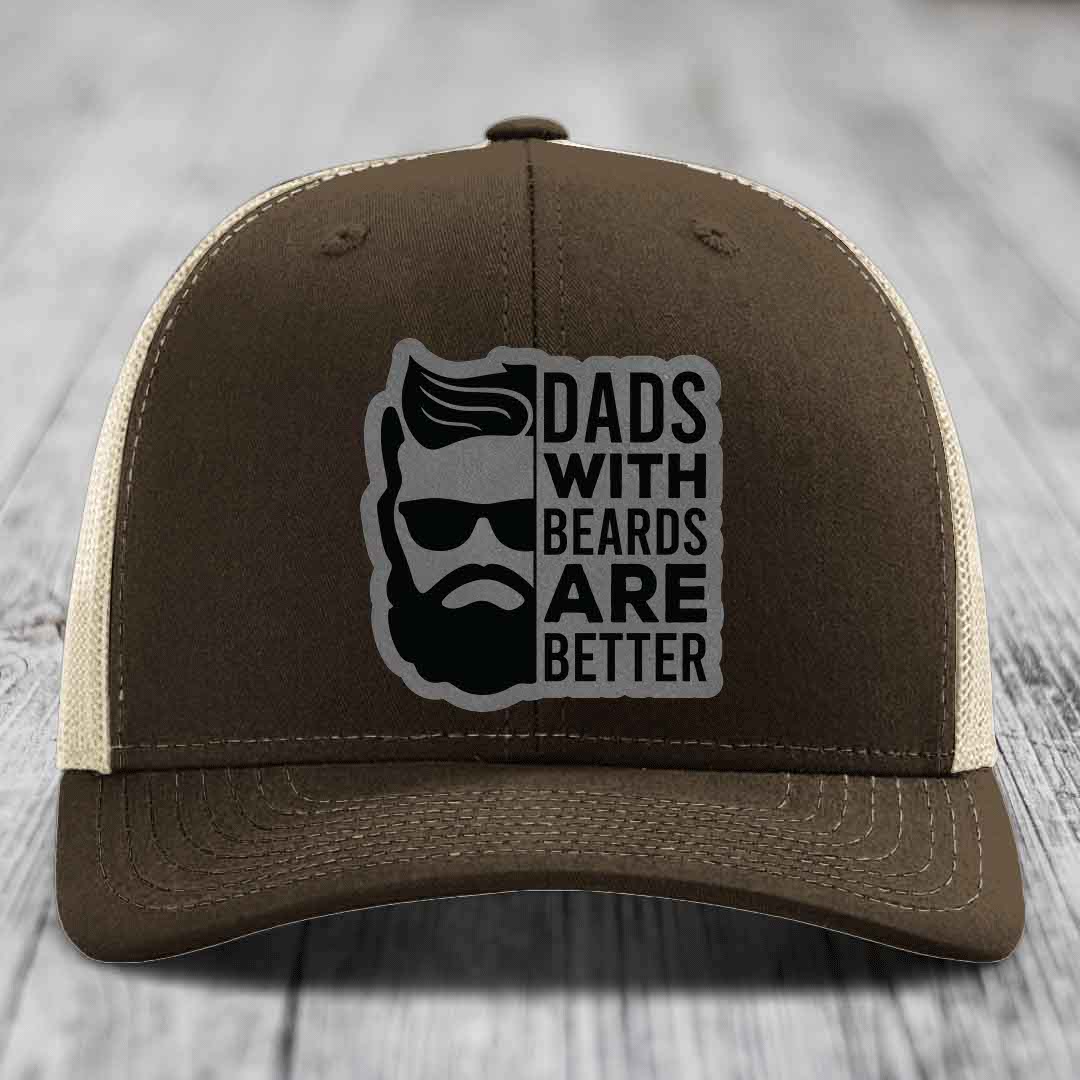 Dads With Beards Are Better - Leather Patch Hat - Grey to Black Patch - Richardson 112 Snapback Trucker Hat