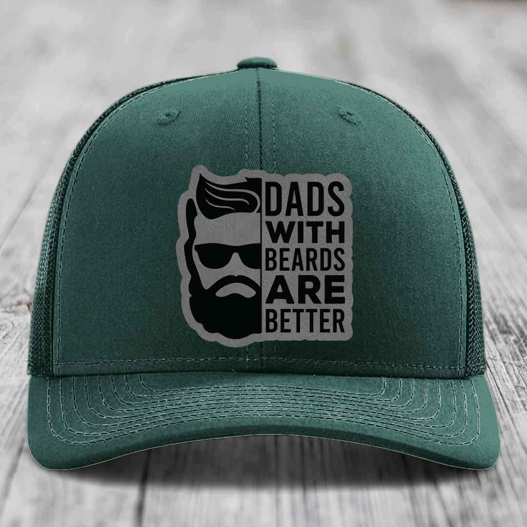 Dads With Beards Are Better - Leather Patch Hat - Grey to Black Patch - Richardson 112 Snapback Trucker Hat