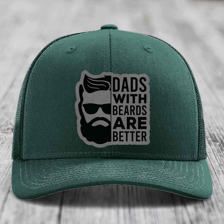 Dads With Beards Are Better - Leather Patch Hat - Grey to Black Patch - Richardson 112 Snapback Trucker Hat