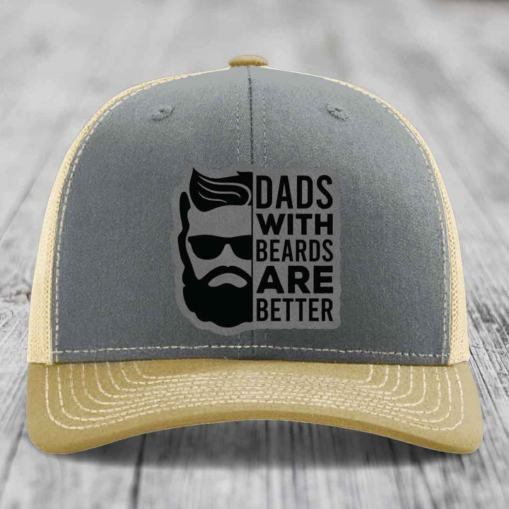 Dads With Beards Are Better - Leather Patch Hat - Grey to Black Patch - Richardson 112 Snapback Trucker Hat