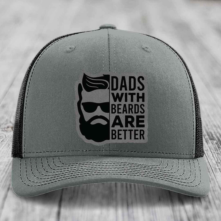 Dads With Beards Are Better - Leather Patch Hat - Grey to Black Patch - Richardson 112 Snapback Trucker Hat