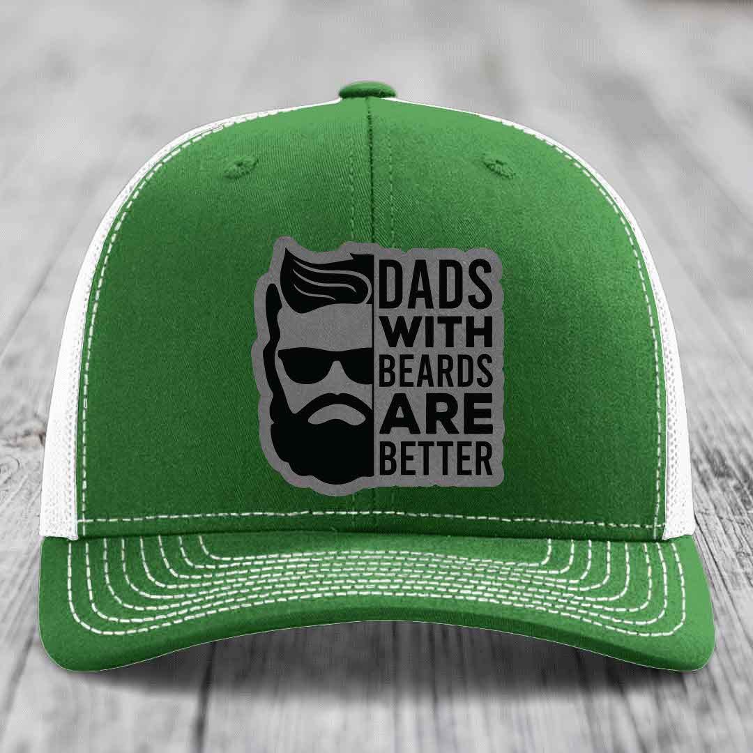 Dads With Beards Are Better - Leather Patch Hat - Grey to Black Patch - Richardson 112 Snapback Trucker Hat
