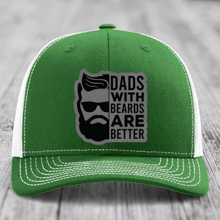 Dads With Beards Are Better - Leather Patch Hat - Grey to Black Patch - Richardson 112 Snapback Trucker Hat
