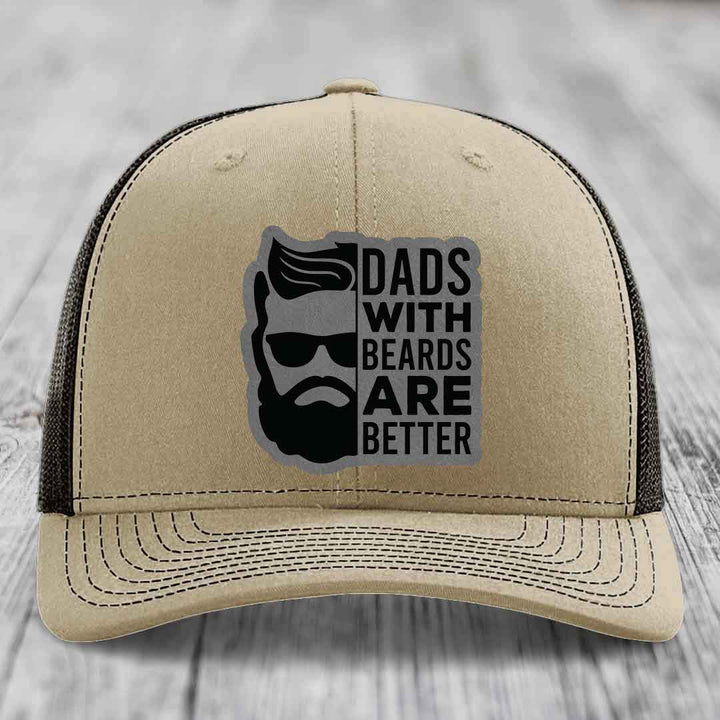 Dads With Beards Are Better - Leather Patch Hat - Grey to Black Patch - Richardson 112 Snapback Trucker Hat