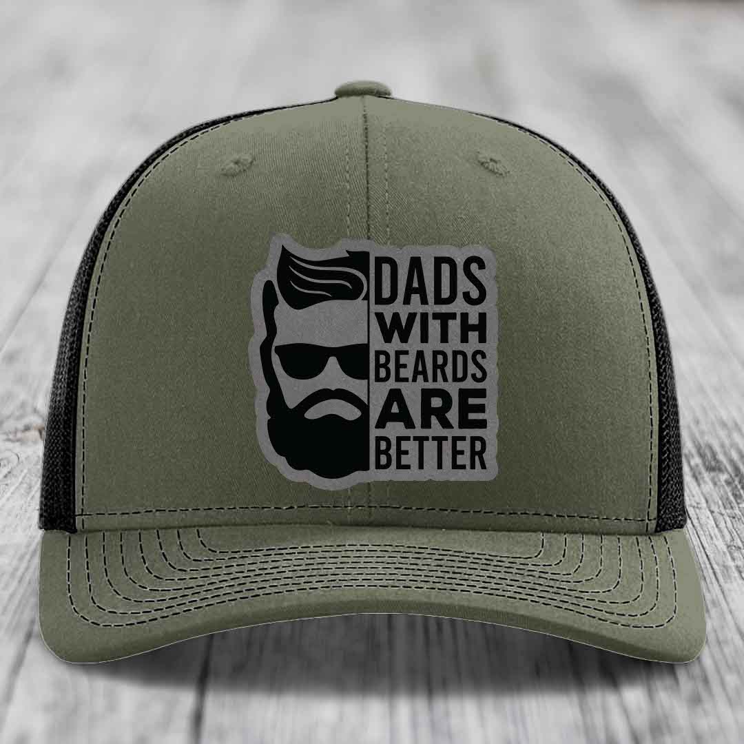 Dads With Beards Are Better - Leather Patch Hat - Grey to Black Patch - Richardson 112 Snapback Trucker Hat