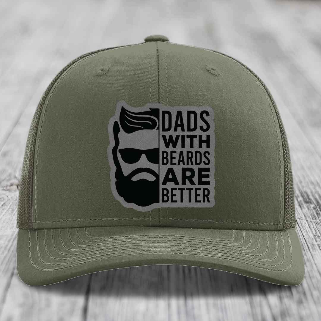 Dads With Beards Are Better - Leather Patch Hat - Grey to Black Patch - Richardson 112 Snapback Trucker Hat