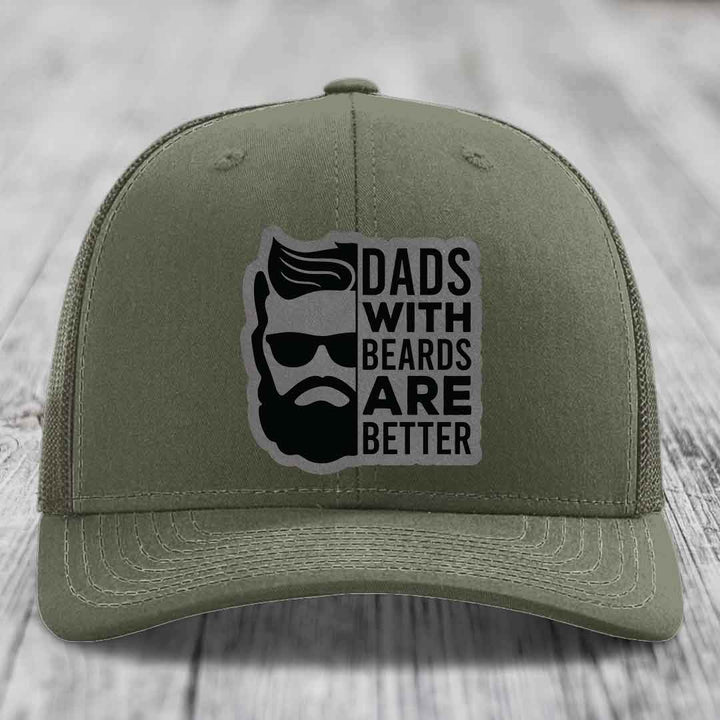 Dads With Beards Are Better - Leather Patch Hat - Grey to Black Patch - Richardson 112 Snapback Trucker Hat