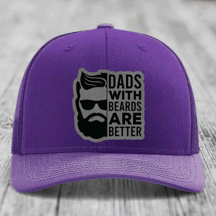 Dads With Beards Are Better - Leather Patch Hat - Grey to Black Patch - Richardson 112 Snapback Trucker Hat