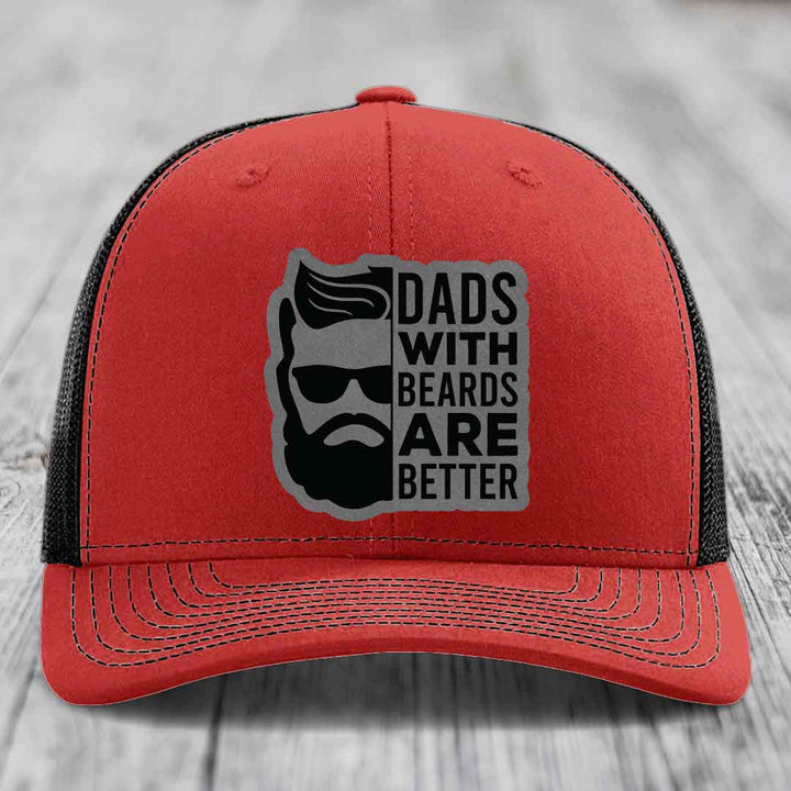 Dads With Beards Are Better - Leather Patch Hat - Grey to Black Patch - Richardson 112 Snapback Trucker Hat