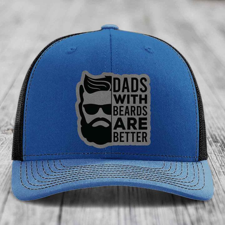 Dads With Beards Are Better - Leather Patch Hat - Grey to Black Patch - Richardson 112 Snapback Trucker Hat