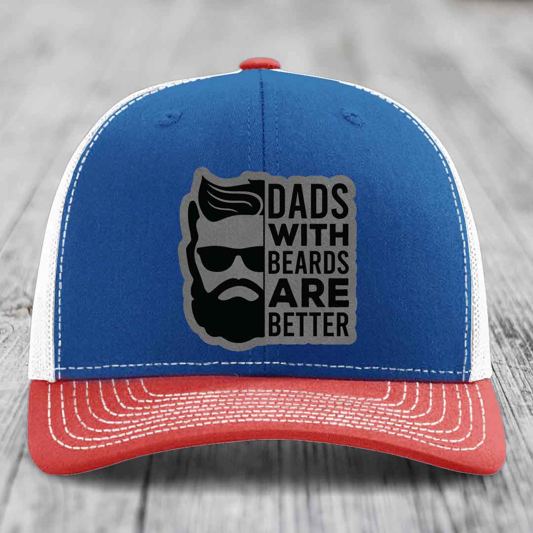 Dads With Beards Are Better - Leather Patch Hat - Grey to Black Patch - Richardson 112 Snapback Trucker Hat