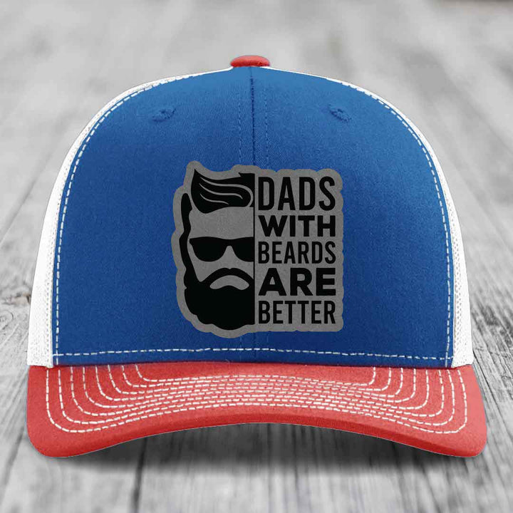 Dads With Beards Are Better - Leather Patch Hat - Grey to Black Patch - Richardson 112 Snapback Trucker Hat