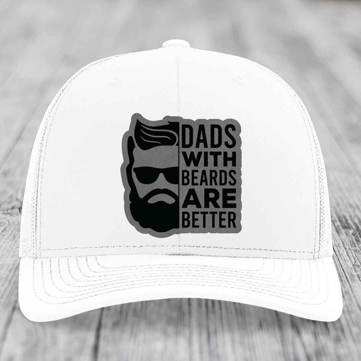Dads With Beards Are Better - Leather Patch Hat - Grey to Black Patch - Richardson 112 Snapback Trucker Hat