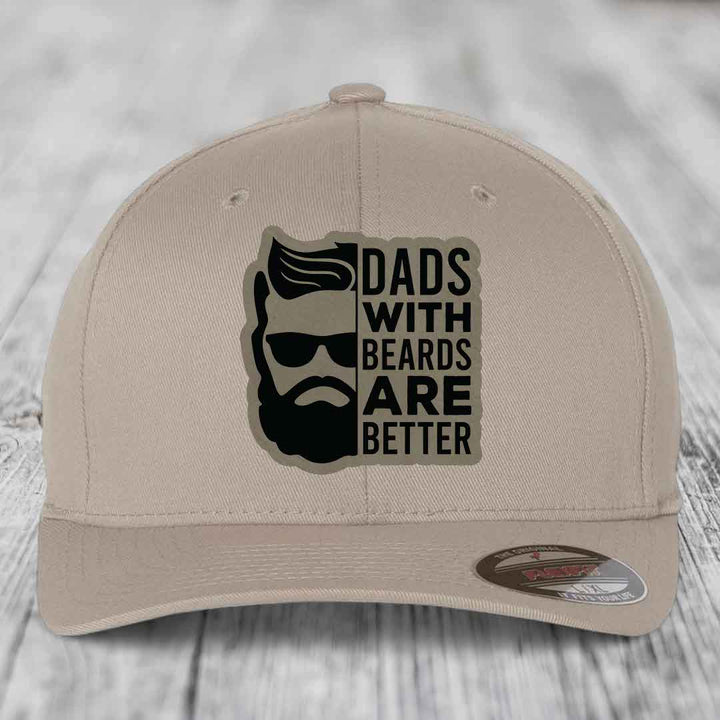 Dads With Beards Are Better - Leather Patch Hat - Light Brown to Black Patch - Flexfit 6277 Fitted Hat