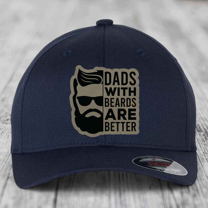 Dads With Beards Are Better - Leather Patch Hat - Light Brown to Black Patch - Flexfit 6277 Fitted Hat