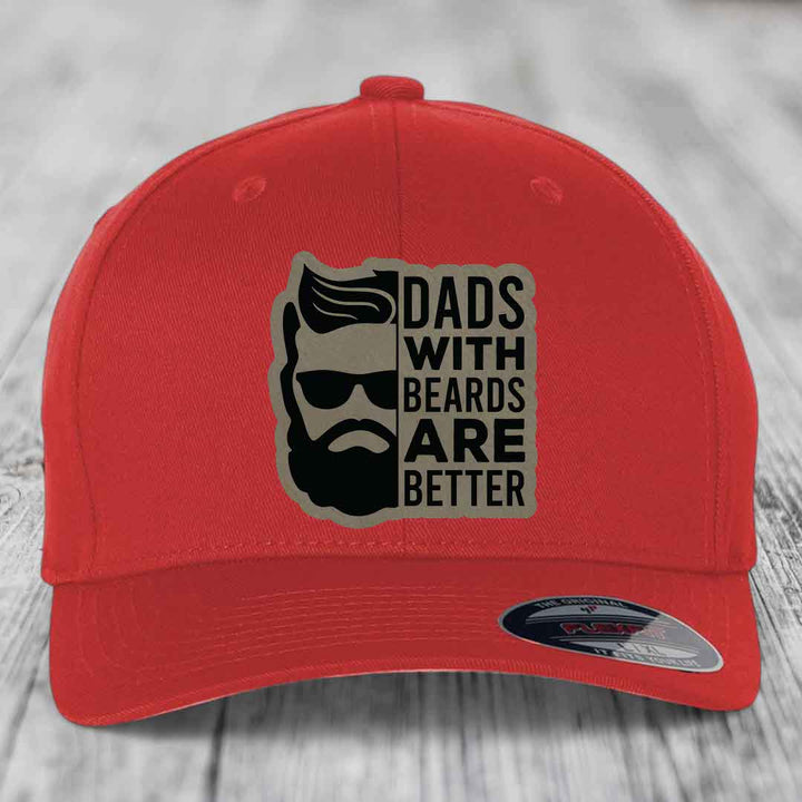 Dads With Beards Are Better - Leather Patch Hat - Light Brown to Black Patch - Flexfit 6277 Fitted Hat