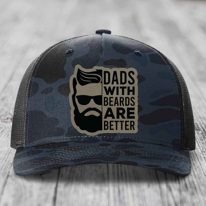 Dads With Beards Are Better - Leather Patch Hat - Light Brown to Black Patch - Richardson 112PFP Snapback Trucker Hat