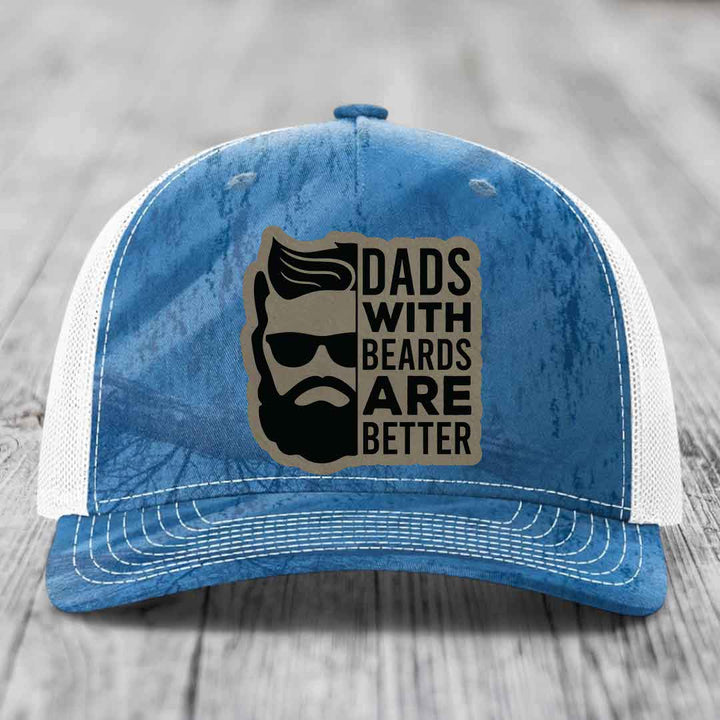 Dads With Beards Are Better - Leather Patch Hat - Light Brown to Black Patch - Richardson 112PFP Snapback Trucker Hat