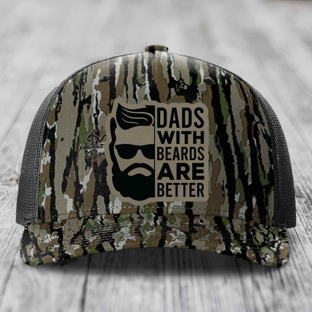 Dads With Beards Are Better - Leather Patch Hat - Light Brown to Black Patch - Richardson 112PFP Snapback Trucker Hat