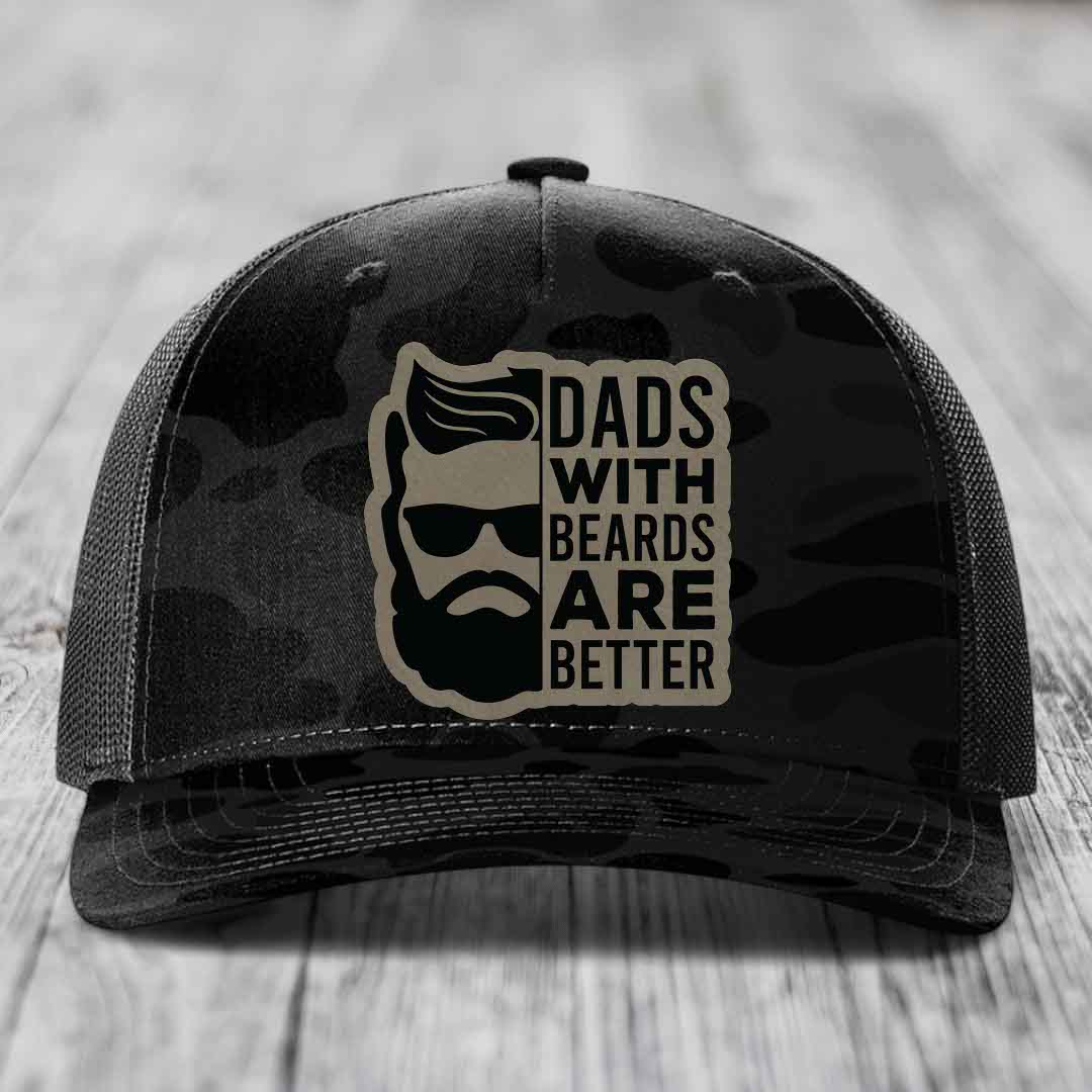 Dads With Beards Are Better - Leather Patch Hat - Light Brown to Black Patch - Richardson 112PFP Snapback Trucker Hat