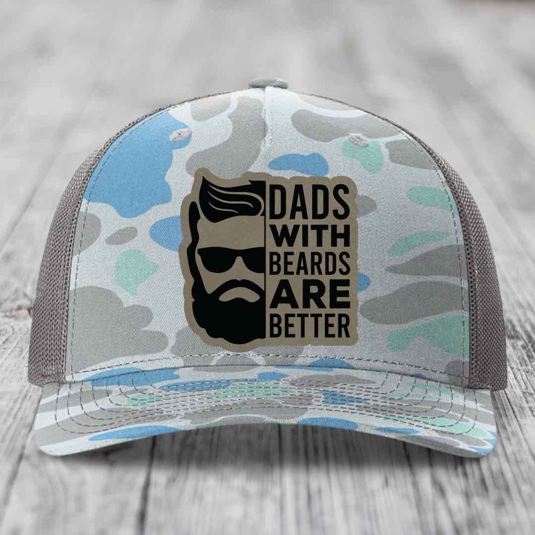 Dads With Beards Are Better - Leather Patch Hat - Light Brown to Black Patch - Richardson 112PFP Snapback Trucker Hat