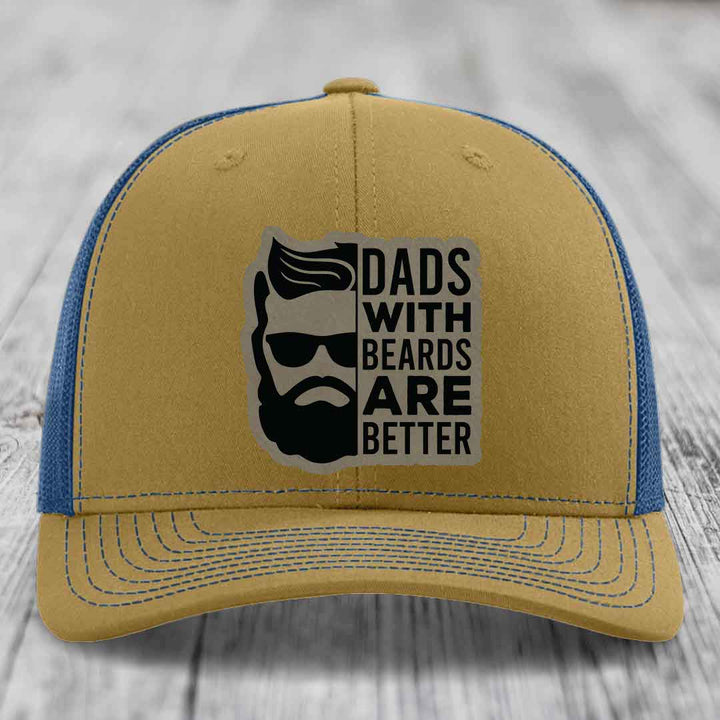 Dads With Beards Are Better - Leather Patch Hat - Light Brown to Black Patch - Richardson 112 Snapback Trucker Hat