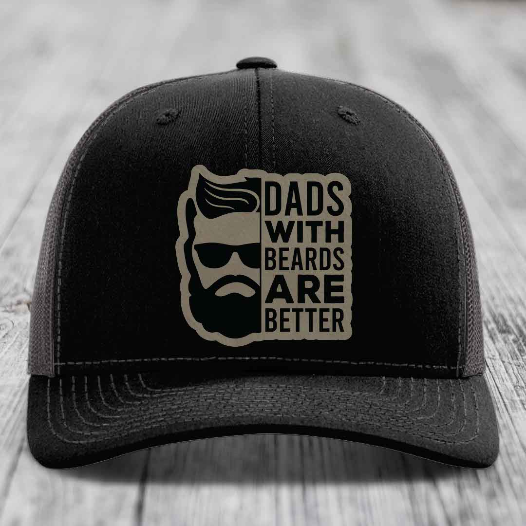 Dads With Beards Are Better - Leather Patch Hat - Light Brown to Black Patch - Richardson 112 Snapback Trucker Hat
