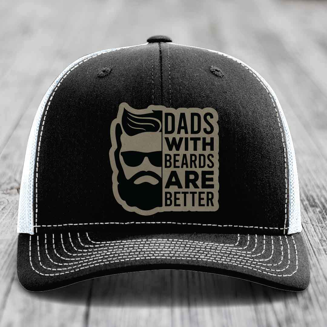 Dads With Beards Are Better - Leather Patch Hat - Light Brown to Black Patch - Richardson 112 Snapback Trucker Hat