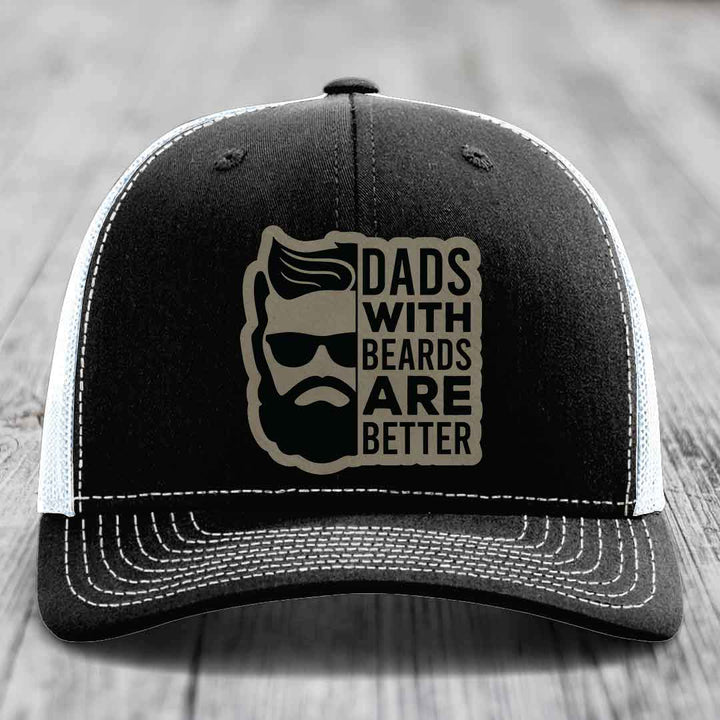 Dads With Beards Are Better - Leather Patch Hat - Light Brown to Black Patch - Richardson 112 Snapback Trucker Hat